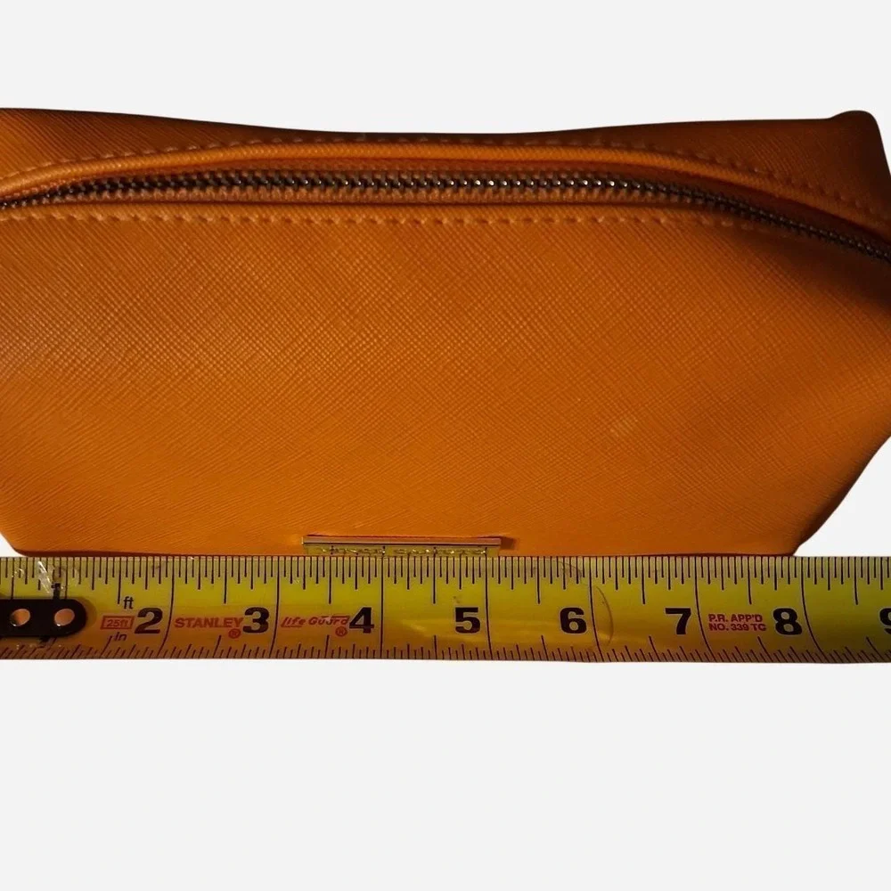 Womens Vince Camuto make up bag orange textured gold logo make up bag